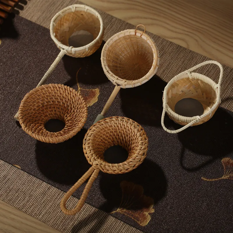 Bamboo Tea Strainer Traditional Kung Fu Tea Ceremony Utensils Japanese Rattan Wooden Leaves Funnel Home Kitchen Sieving Tool tea infuser,tea strainer,tea filter