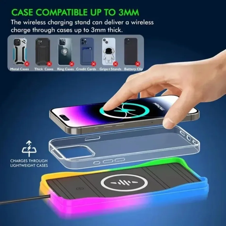 100W Car Wireless Charger Phone Stand Non Slip ON/OFF RGB Light Pad for iPhone 16-12 Samsung Xiaomi AirPods 4 Pro Fast Charging