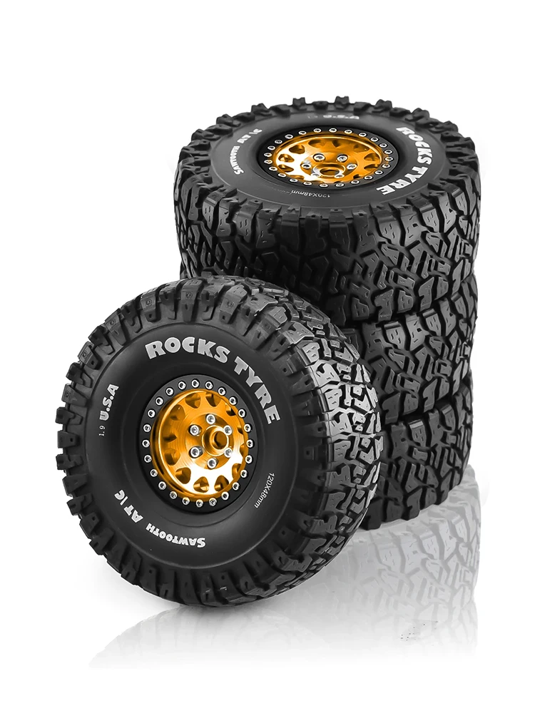 1/10 RC 크롤러 자동차, 금속 1.9 인치 비드락 휠 림 고무 타이어 세트, Traxxas TRX4 RC4WD D90 Axial SCX10 II III MST, 120mm, 4 개