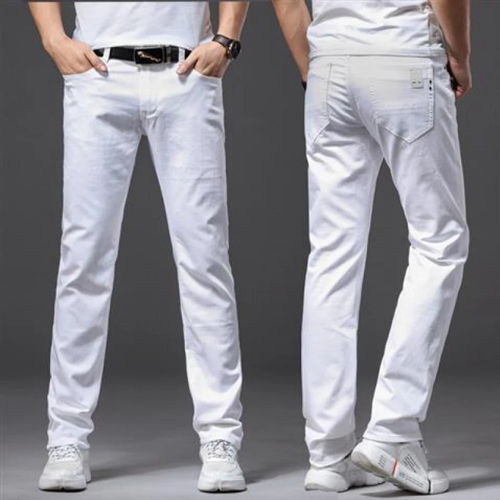 Men Jeans Elasticity Straight Slim Fit Casual Soft Business Classic Stretch Denim Pants