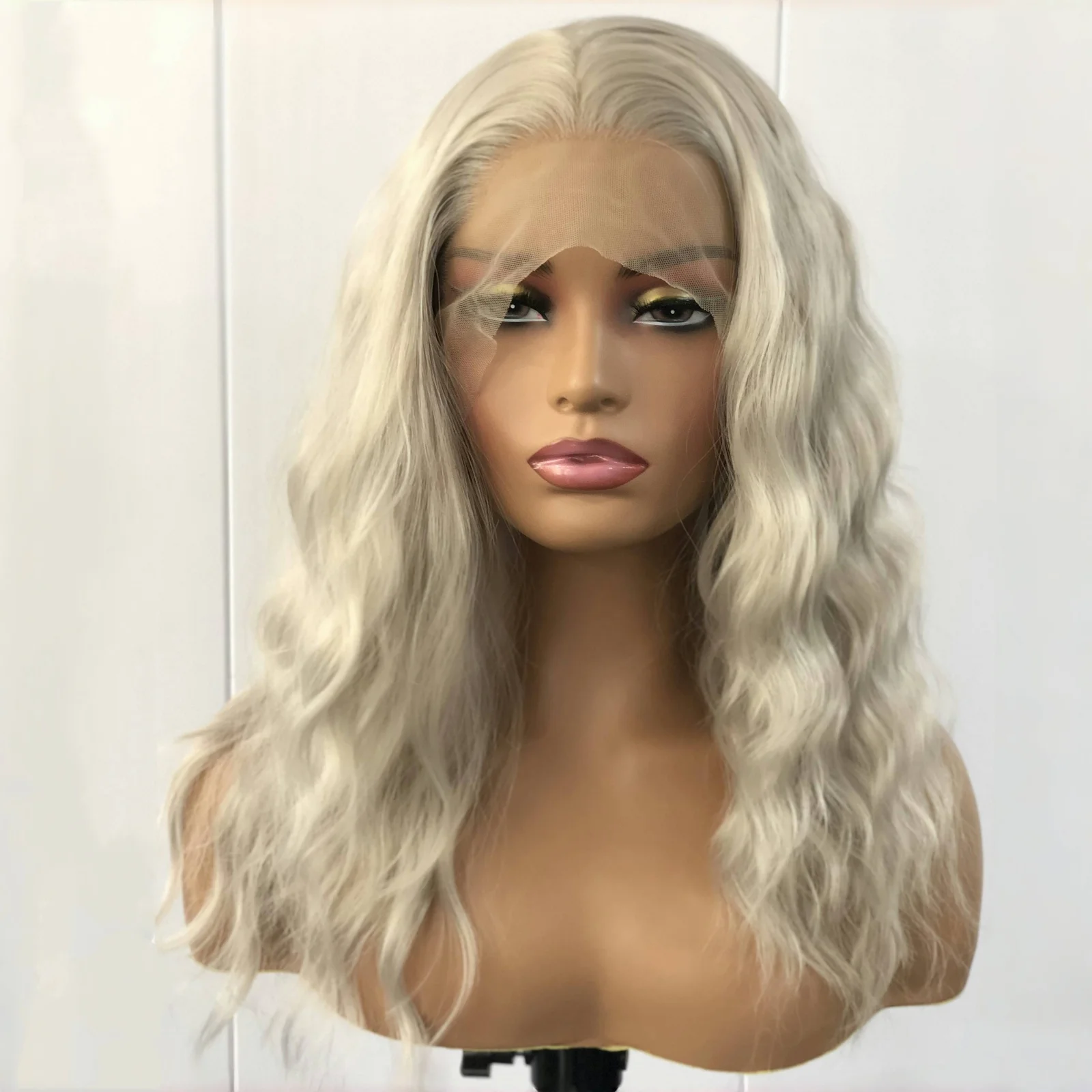 Synthetic Wig Short Curly Wavy Silver Grey Lace Front Wig Synthetic Hair Natural Deep Wave Gray Colored 13X4 Frontal Bob for Women Party
