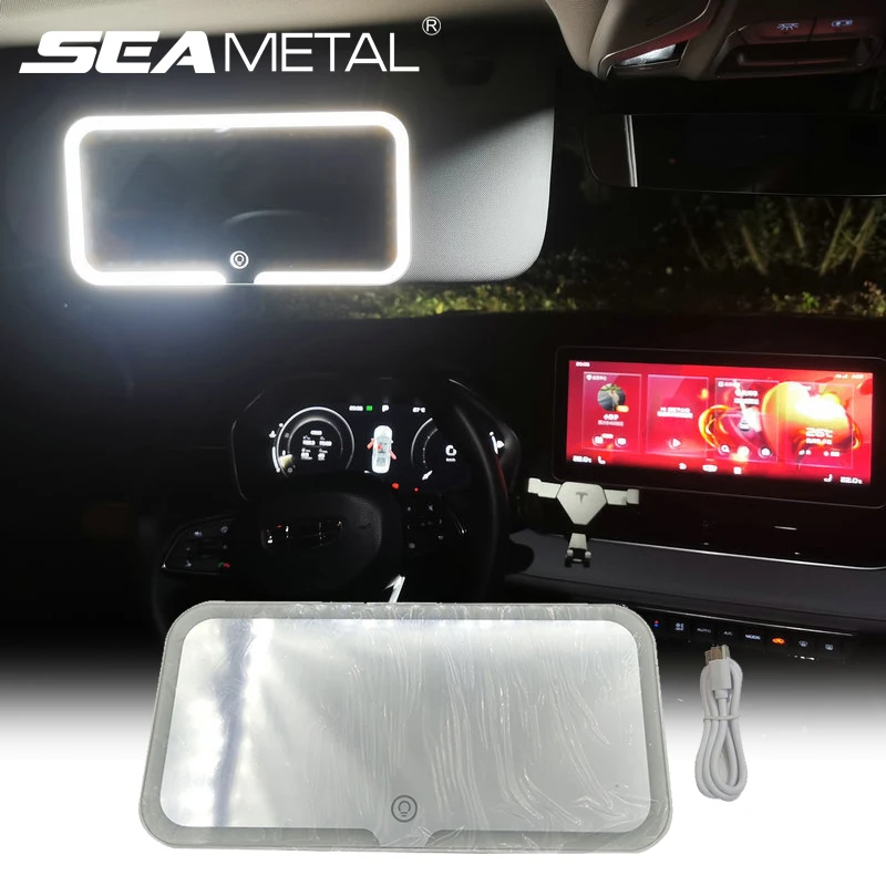 Makeup Mirror Car Sun Visor Touch Screen Adjustable Brightness 3-Color Switchable Charging Vanity