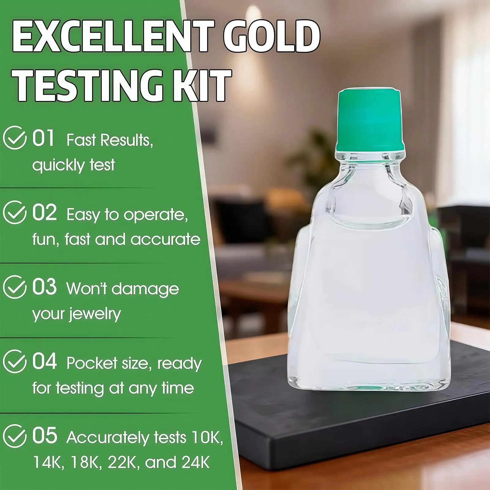 Gold Testing Kit with Practical Jewelry Test Stone and Solution