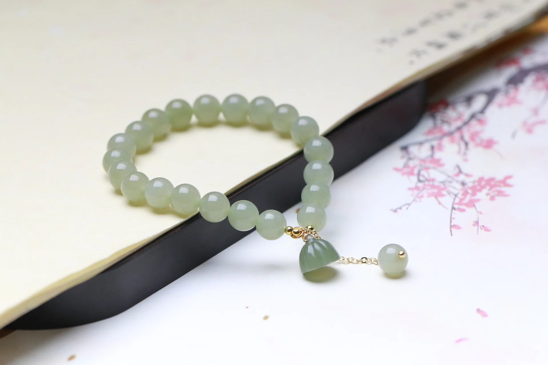 Lotus Anhänger Runde Perle Frauen Mit Einfachem Charme Hetian Jade Armband Einzelnen Ring 8mm Mode Freundin DIY Geschenk Großhandel – Detail 5