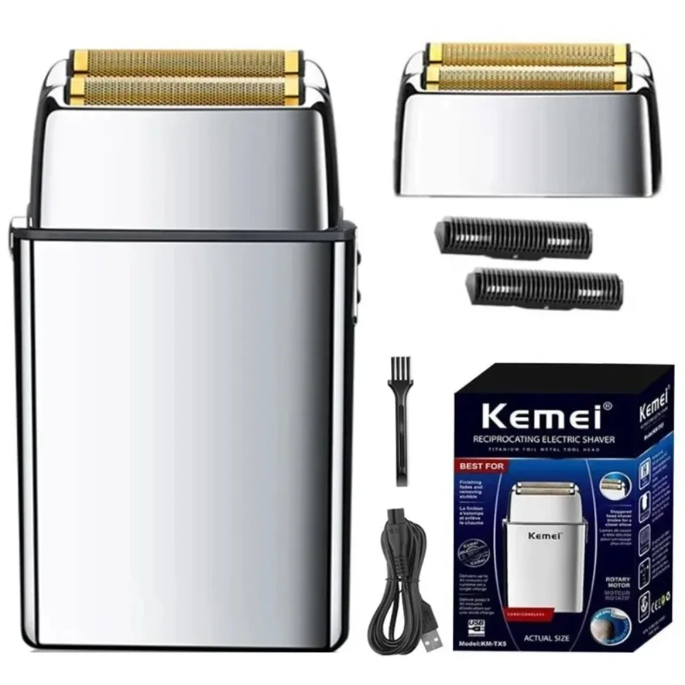 Kemei Tx5 Pro Metal Housing Electric Shaver for Men Beard Bald Head Shaving Machine Rechargeable Electric Razor