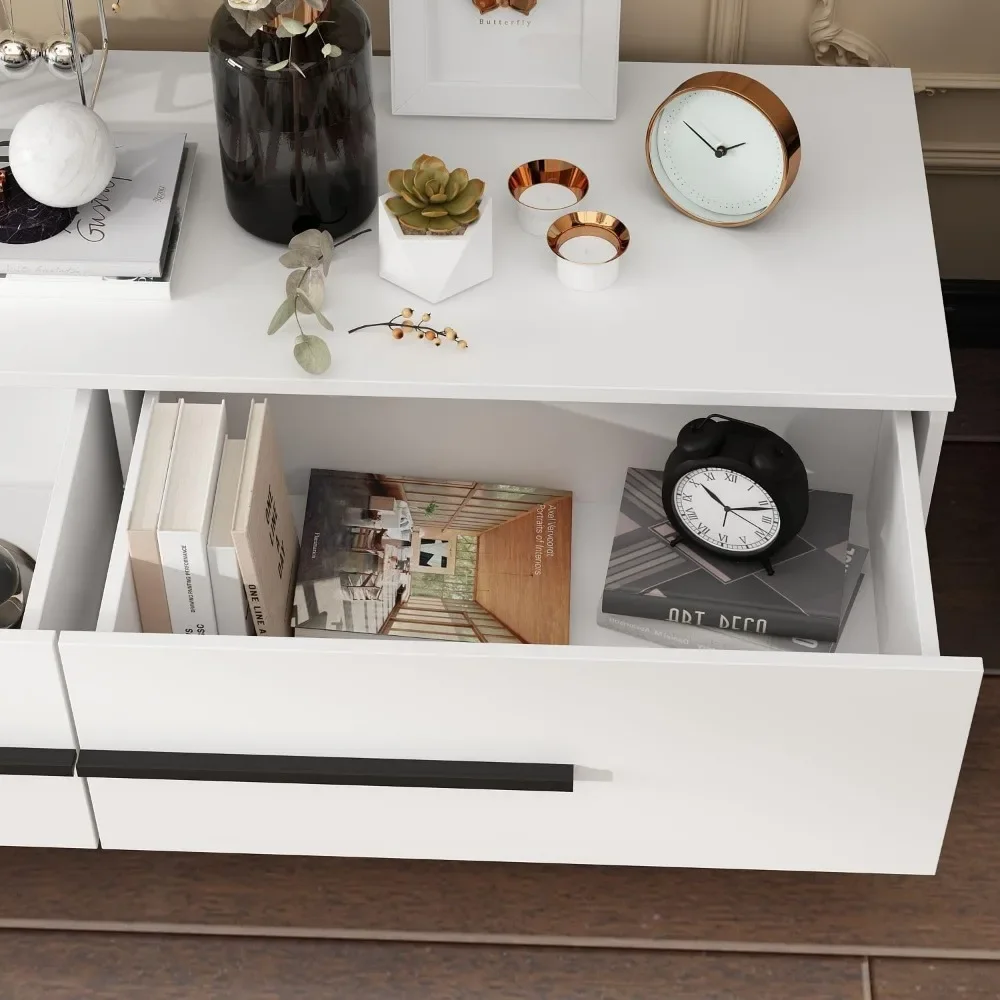 Modern TV Console Extendable Media Console, Adjustable Length, Contemporary Entertainment Center with Drawers and Legs, f 5