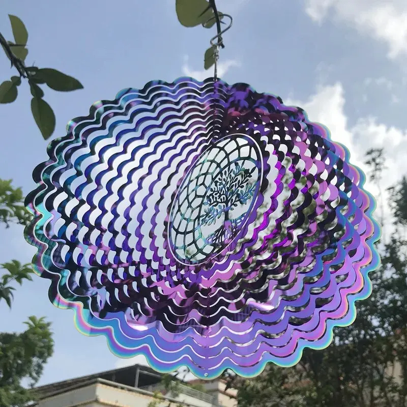 Wind Chime 1PC Garden Wind Chimes Colorful Wind Spinning 3D Rotating Tree Of Life Metal Stainless