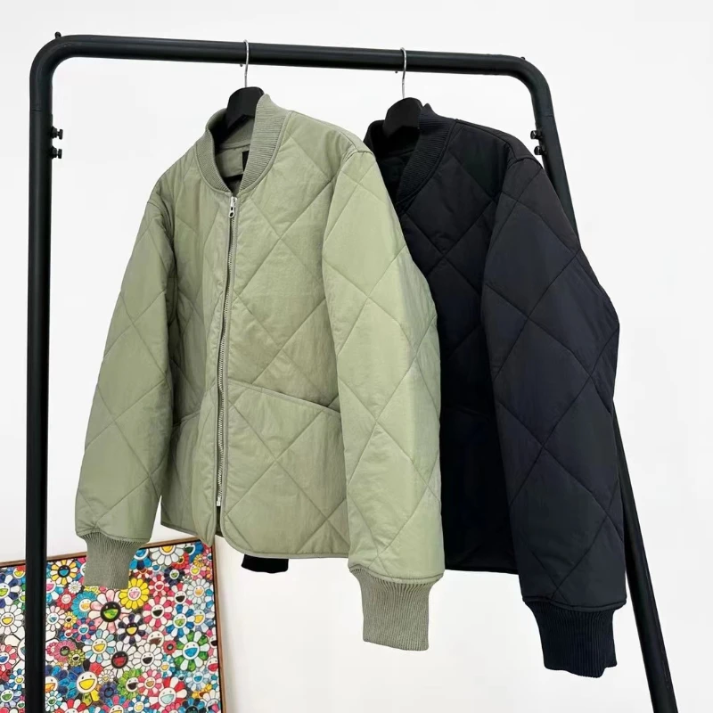 

Dice zipper cotton jacket diamond check ladies thick warm casual baseball uniform Brand Sewing embroidering Pure color coat