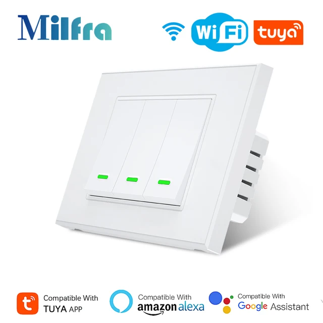 Milfra Smart Wifi Switch IT KR Standard Wireless Home Wall Button Switches 1/2/3 Gang Tuya Smart Life App Voice Control by Alexa