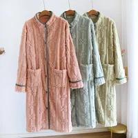Autumn and Winter 2026 New Women's Nightgown Flannel Sweet and cute Bathrobe Women's Nightdress Stand collar Button Home Dress