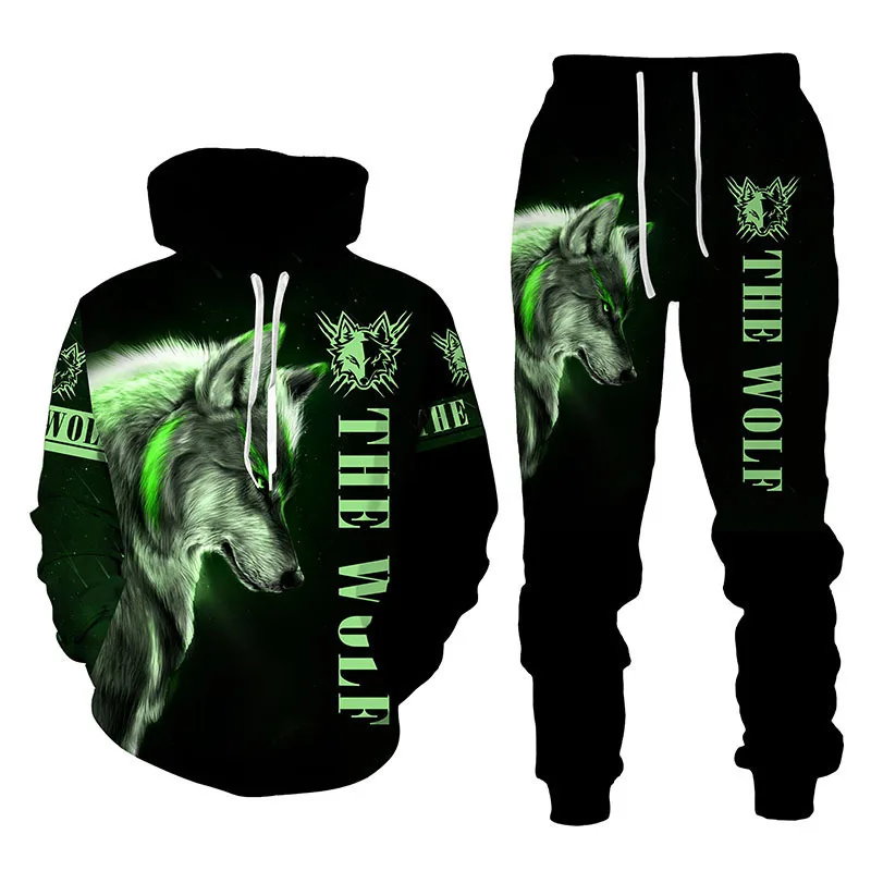 Autumn/Winter New Fierce Wolf Pattern Hoodies Pants Set 3D Printed Casual Sweatshirt Tracksuit Set Fashion Men\'s Clothing Suit