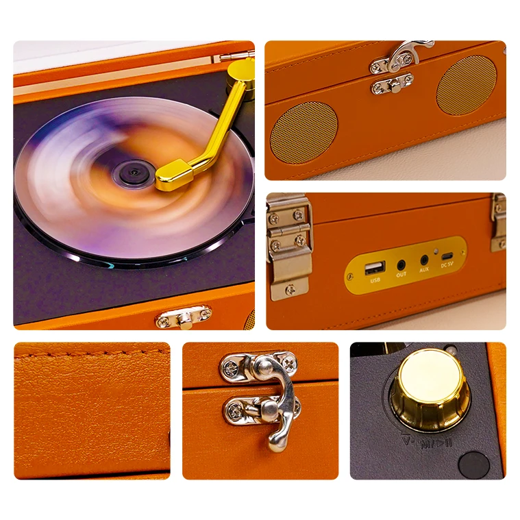 Fashion Leather highly integrated lossless CD player with built-in stereo speakers, portable rechargeable Bluetooth 5.0 USB