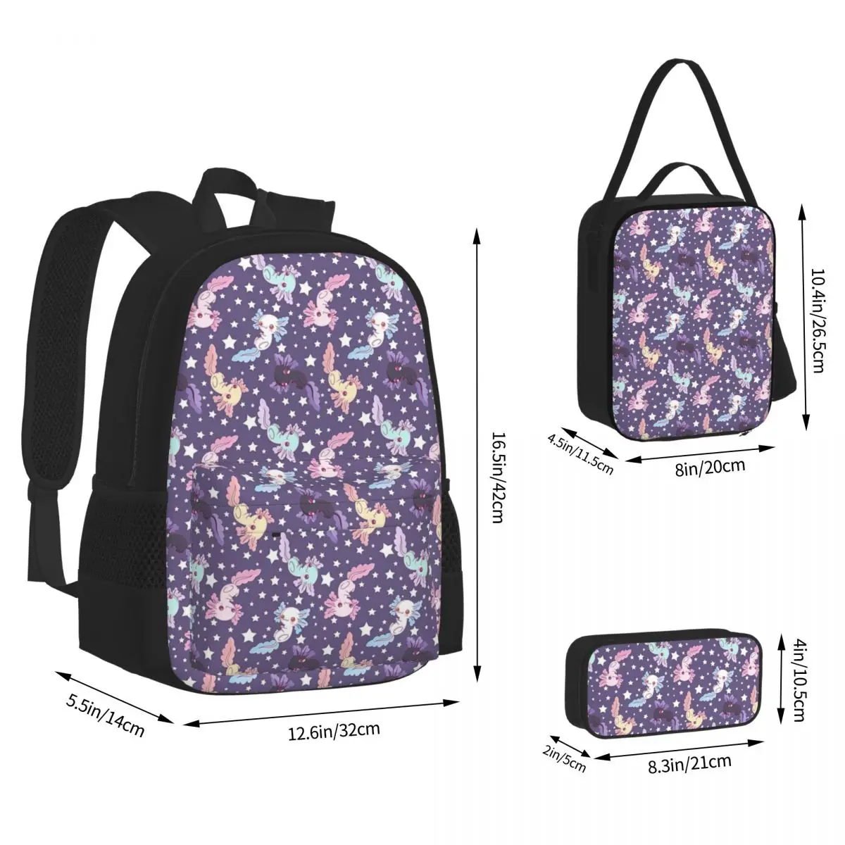 

Kawaii Pattern Lilac Backpacks Boys Girls Bookbag School Bags Cartoon Kids Rucksack Lunch Bag Pen Bag Three-Piece Set