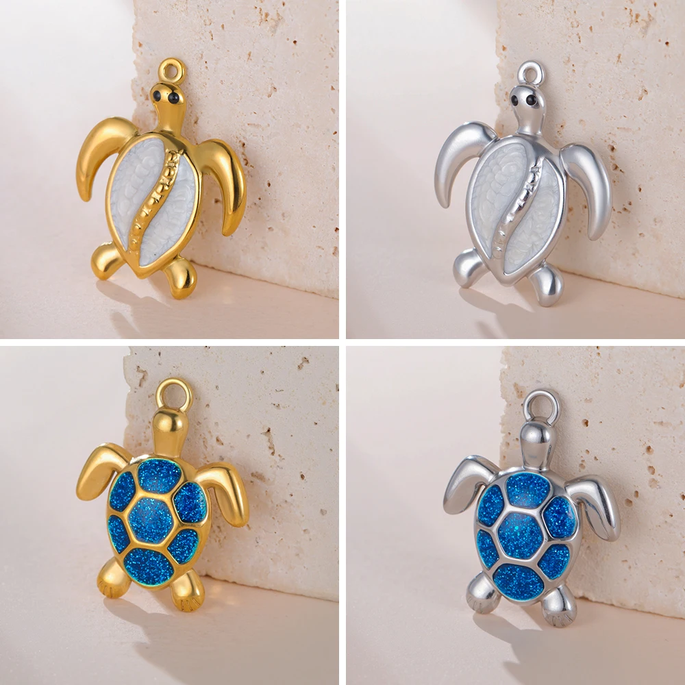 Teamer المينا السلاحف البحرية السحر الفولاذ المقاوم للصدأ الذهب اللون قلادة ل قلادة سوار مجوهرات DIY بها بنفسك صنع بالجملة 2025 جديد