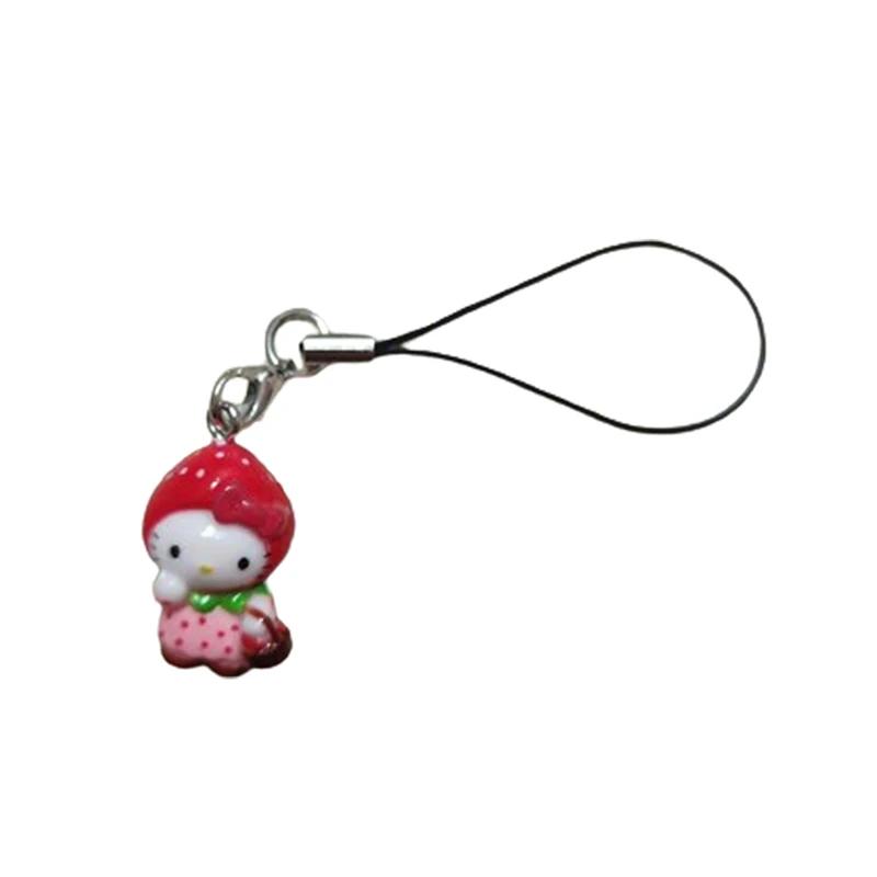 Kawaii Strawberry Hello Kitty Mobile Phone Chain Cartoon Cute Cat Keychain Backpack Pendant Decoration Friend Birthday Gift plush keychain key chain backpack decoration