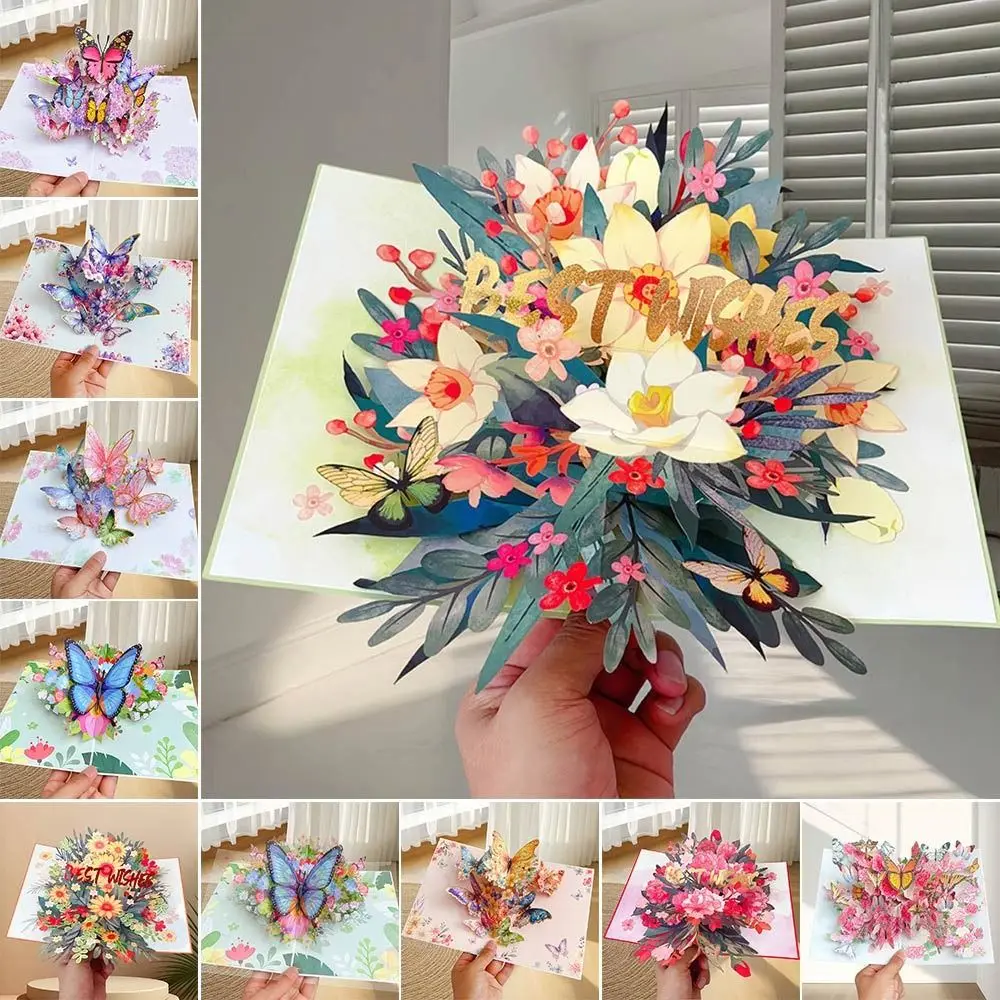 3D Butterfly Pop up Card Best Wishes Ornament Greeting Cards Daisy Post Card Birthday Gift greeting cards