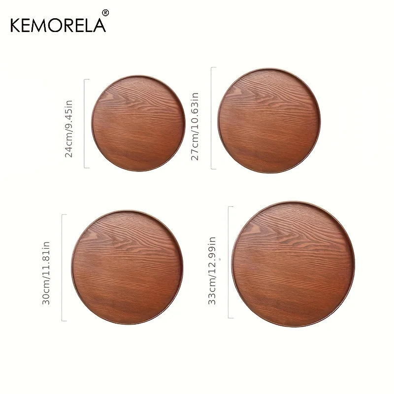 Wooden Serving Tray Kemorela 4 sizes Round Acacia Wood Decorative Farmhouse Candle Holder For Kitchen Counter Home Decoration