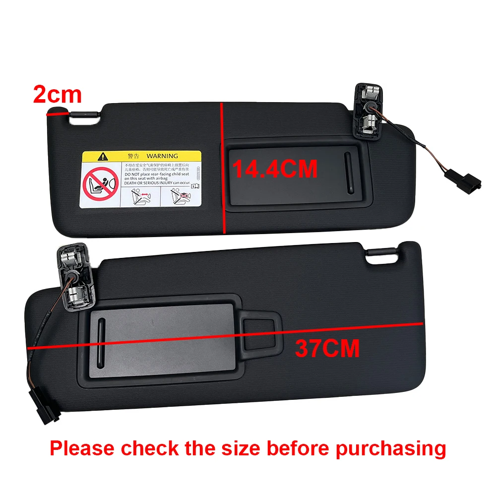 Black Front Sun Visor Panel with Makeup Mirror - Car Interior Sunshield Accessory