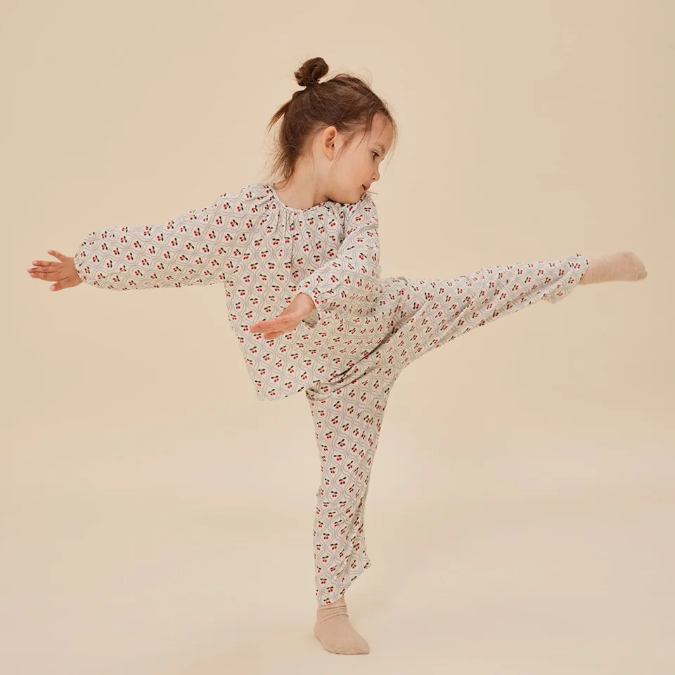 Spring KS Children's Clothing Girls Cherry Dresses Print T Shirt Casual Pants Suits Kids Sling Dress Toddler Girls Jumpsuit Sets
