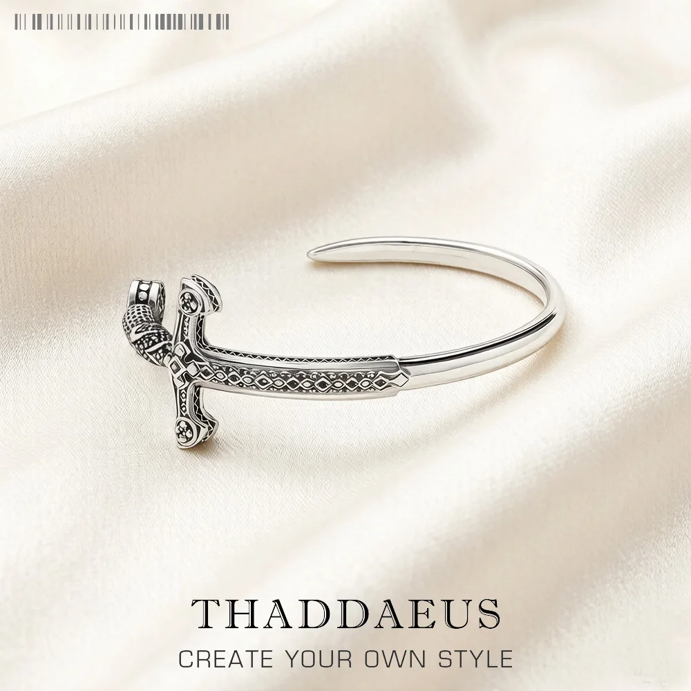 Pulsera de plata de ley 925 para hombre y mujer, brazalete con espada de adorno real de Europa, joyería fina Vintage, regalo