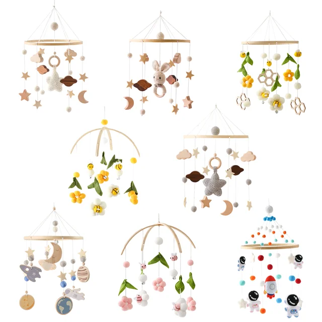 Cloche Mobile en bois pour bébé de 0 à 12 mois, hochet, lit, berceau pour nouveau-né, mobile avec boîte à musique, cloche de lit, jouets suspendus, support de berceau 1