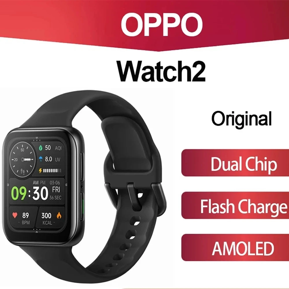 Original OPPO Watch2 Smartwatch 5ATM GPS À Prova D' Água Dual Engine Bateria Longa Vida Blood