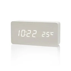 Sleek Wooden LED Alarm Clock with Temperature Display (White)
