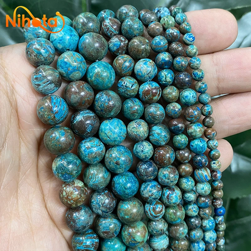 Natural Stone Beads Slab Blue Ocean Jaspers Round Beads 15'' Strand DIY Jewelry Making Charms Bracelet Accessories 4/6/8/10/12mm