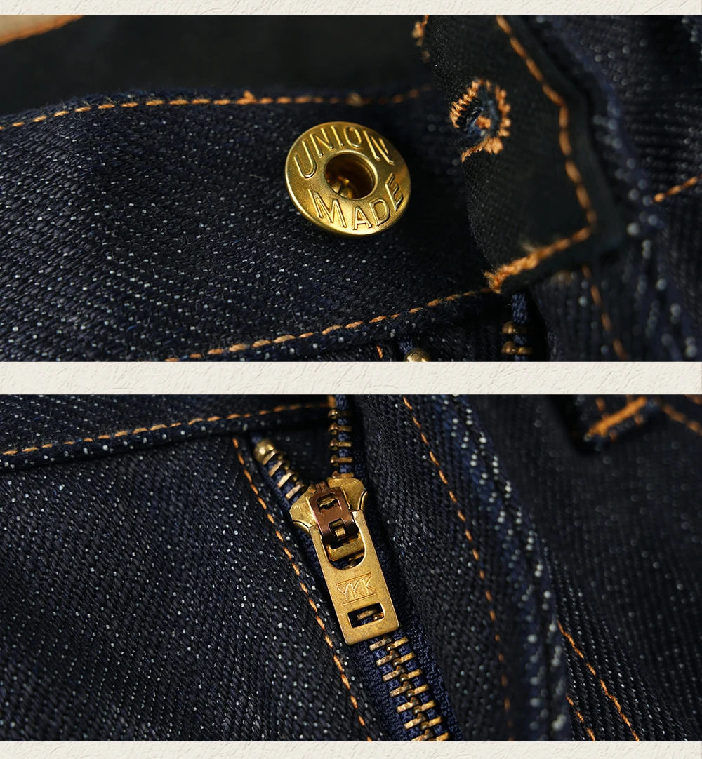 Men's Jeans Middle Waist 23OZ Thick Selvedged Denim Bukleback Straight Amekaji Cowboy Motorcycle Cargo Pants 6