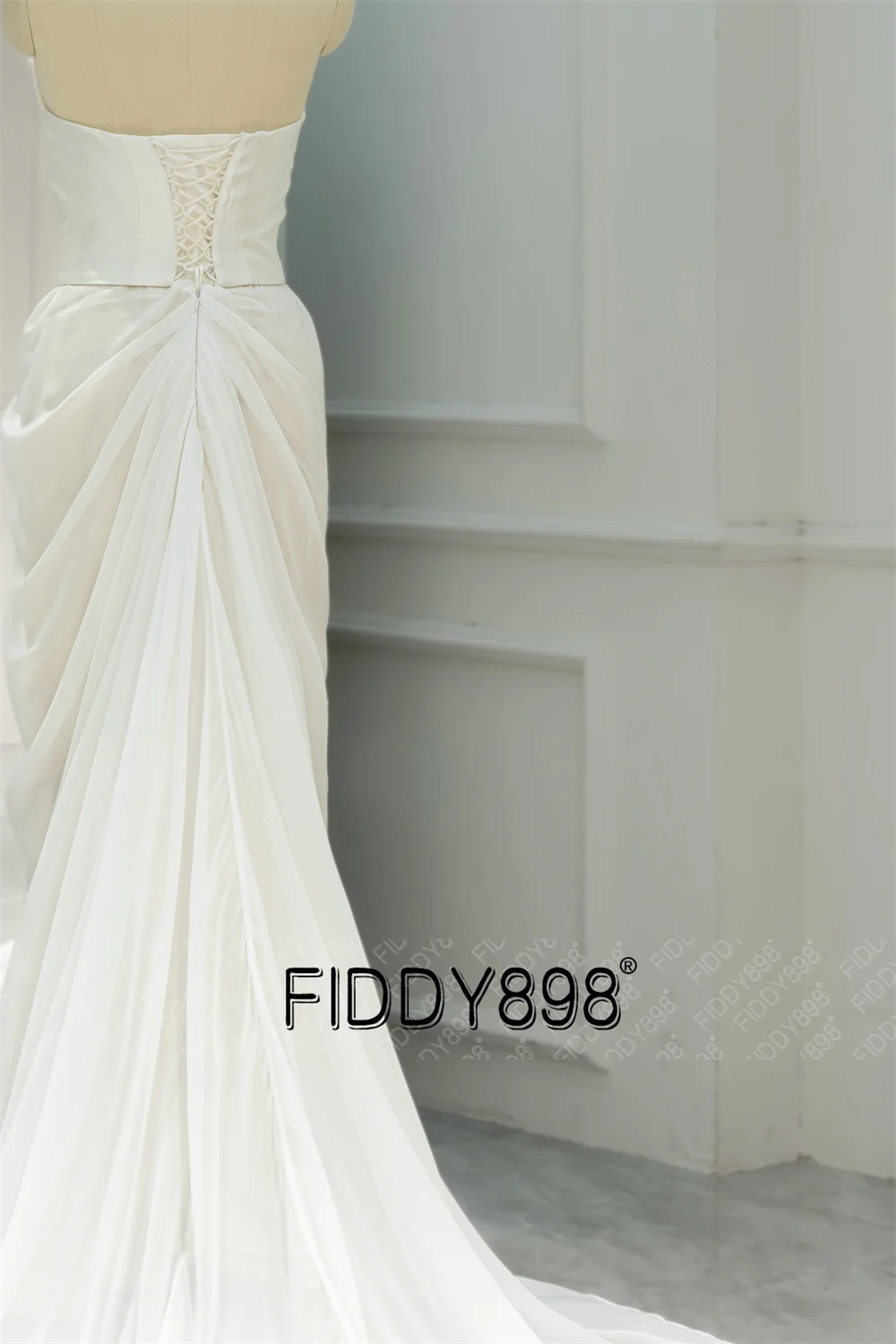 FIDDY898 Strapless Bride Gown Special Mermaid Design Beaded Lace and Chiffon Skirt Sleeveless Lace-up Back QW01975 6