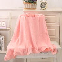 100% Organic Cotton Baby Wrap Gauze Ruffle Baby Blanket Newborn Security Muslin Swaddle Blanket 2