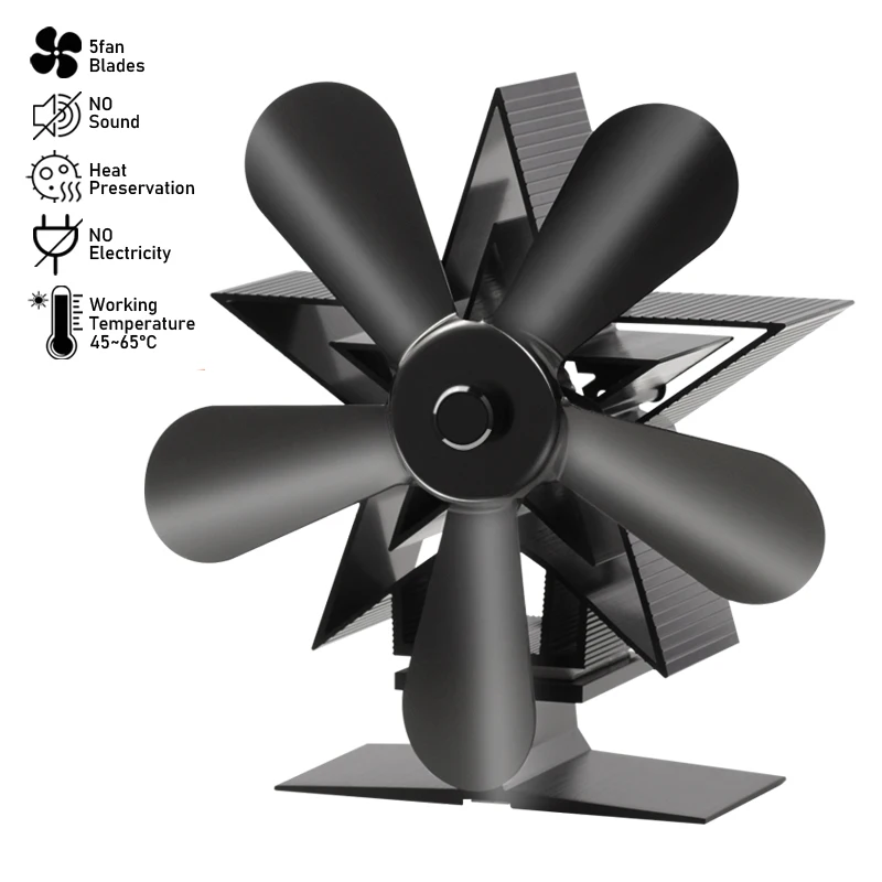 

5 Blades Heat Powered Stove Fan Log Wood Burning Low Noise Eco-fan Energy Saving Fireplace Fan Home Efficient Heat Distribution