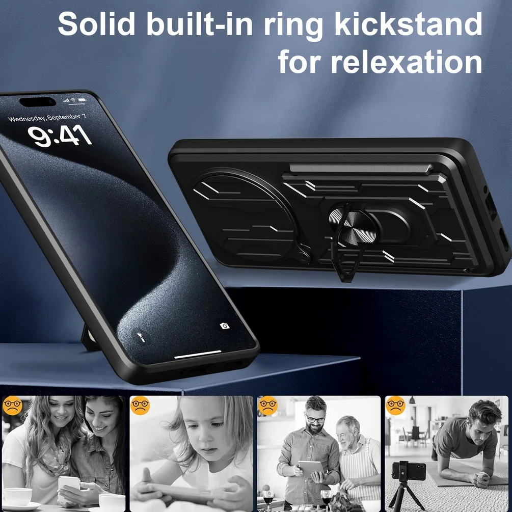 Dual-Layer Armor Case with Card Storage and Camera Protection
