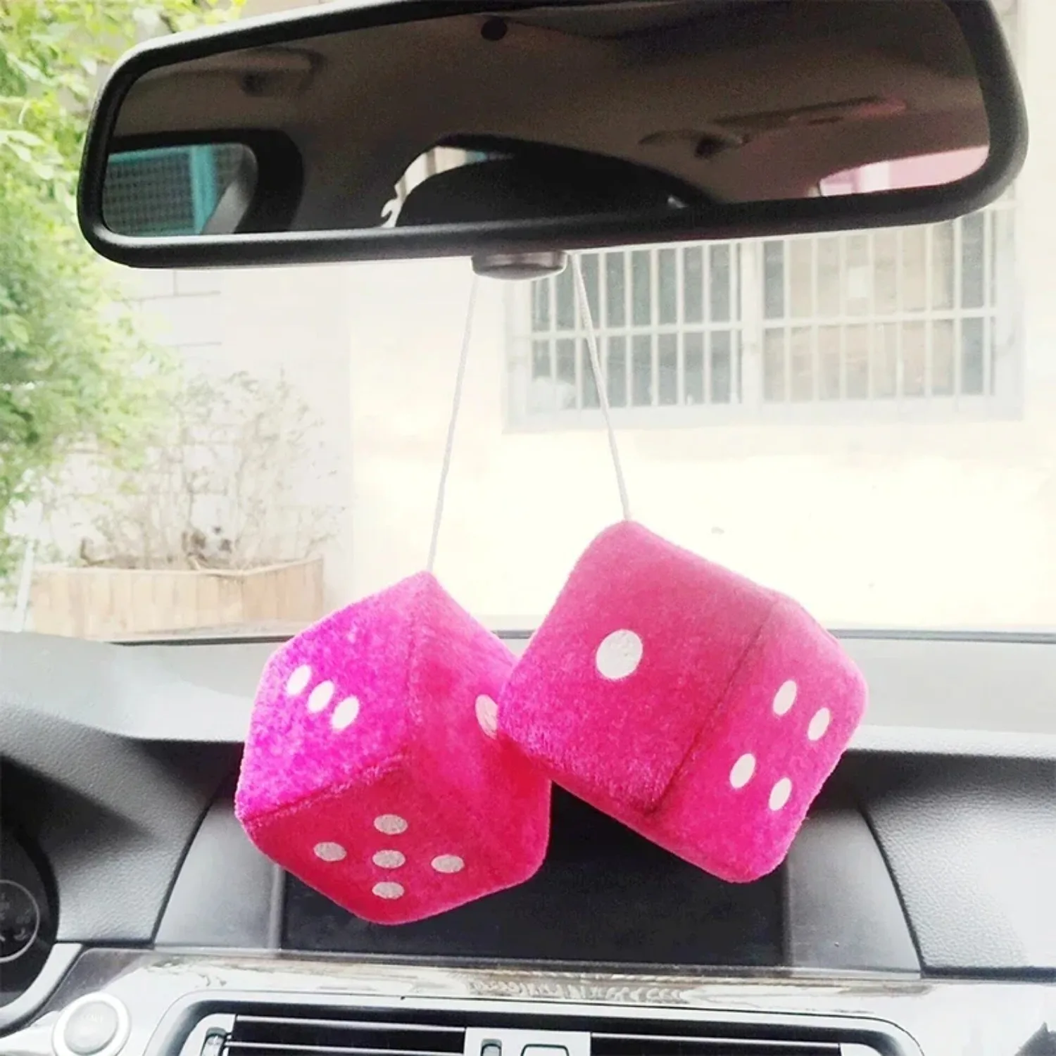 2 PCS Auto Fuzzy Dice Dots Rear View Mirror Hanger Car Decoration Accessories