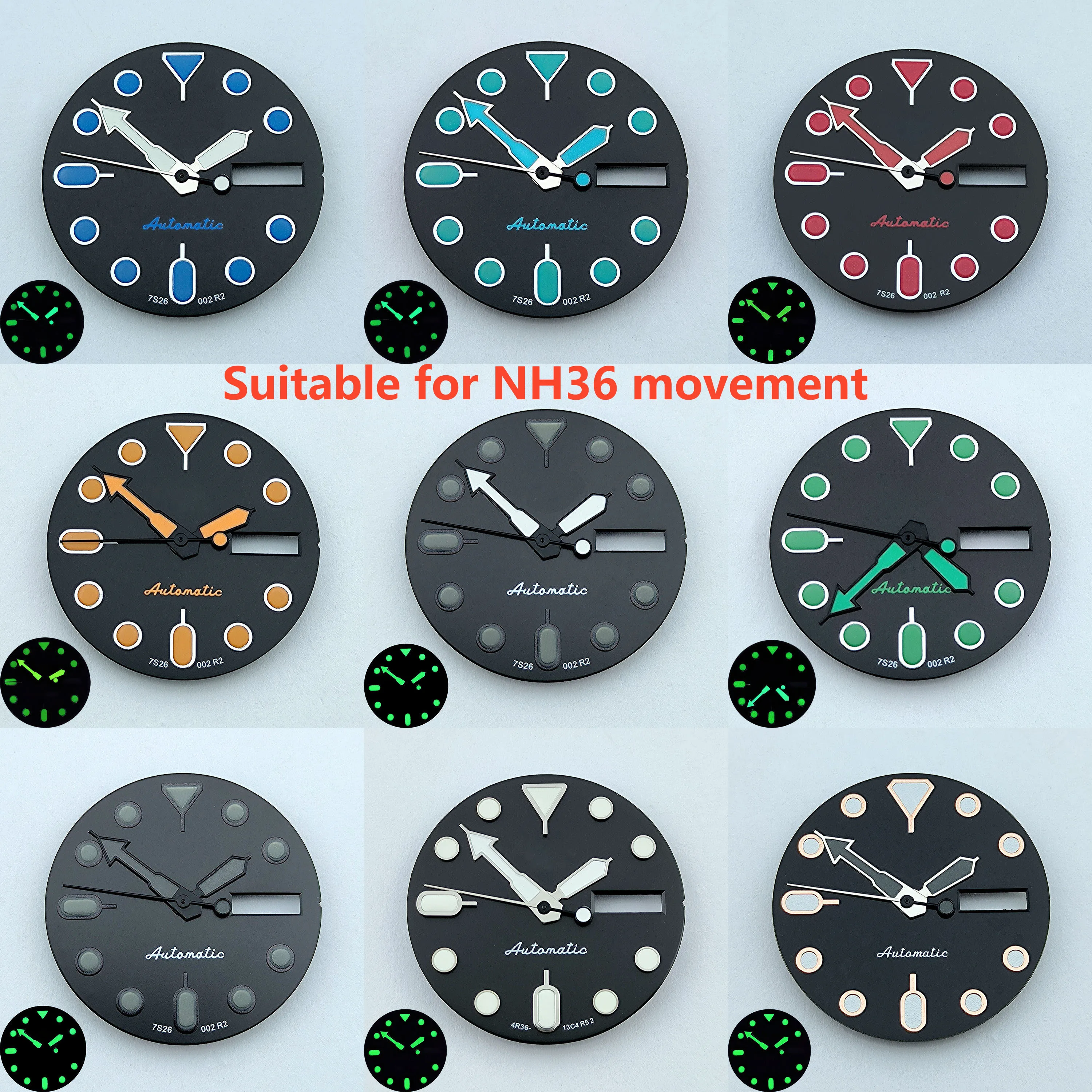 

Циферблат NH36 28,5 мм, циферблат S, зеленый циферблат, подходящий для движения NH36, аксессуары для часов, инструмент для ремонта