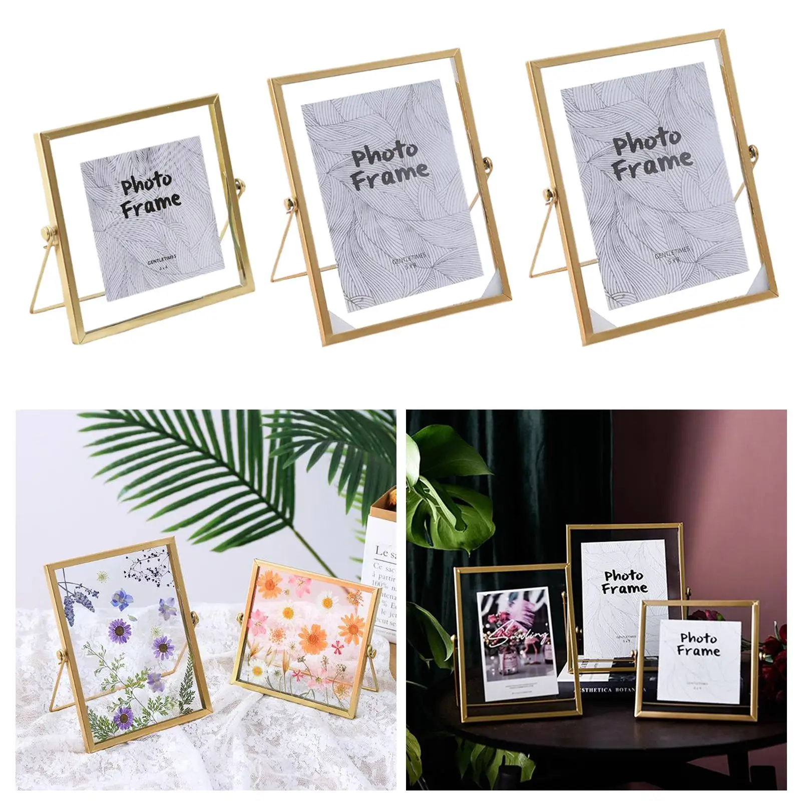 Floating Glass Freestanding Metal Photo Picture Frame Display