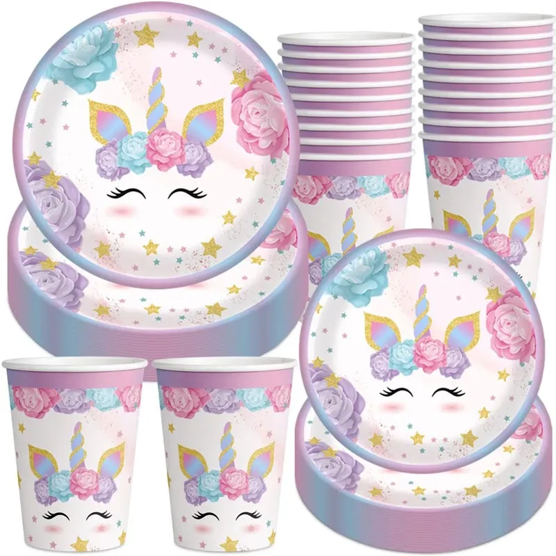 Unicorn Birthday Party Supplies - Disposable Cups Plates Napkins Decorations for Girls