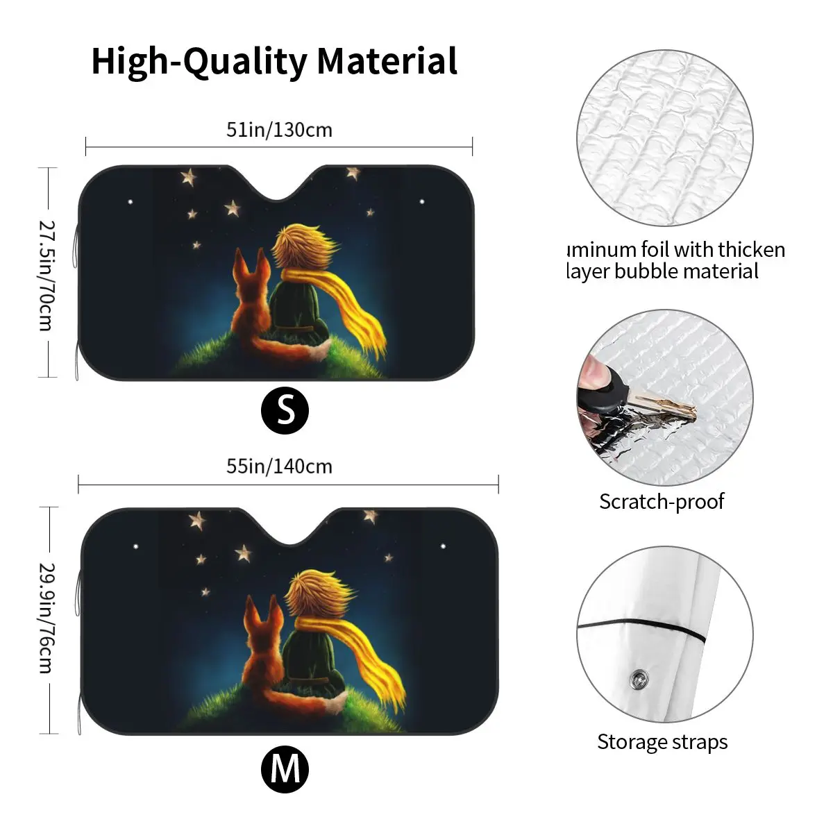 The Little Prince Novelty Sunshade Windscreen 76x140cm Fox Star Classic Fairy Tale Foils Sun Visor Sun Shade Protect