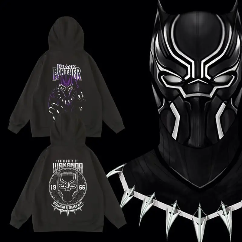 Wakanda King Black Panther Joint Memorial Tribute Around Autumn and Winter Hooded Pullover Sweater