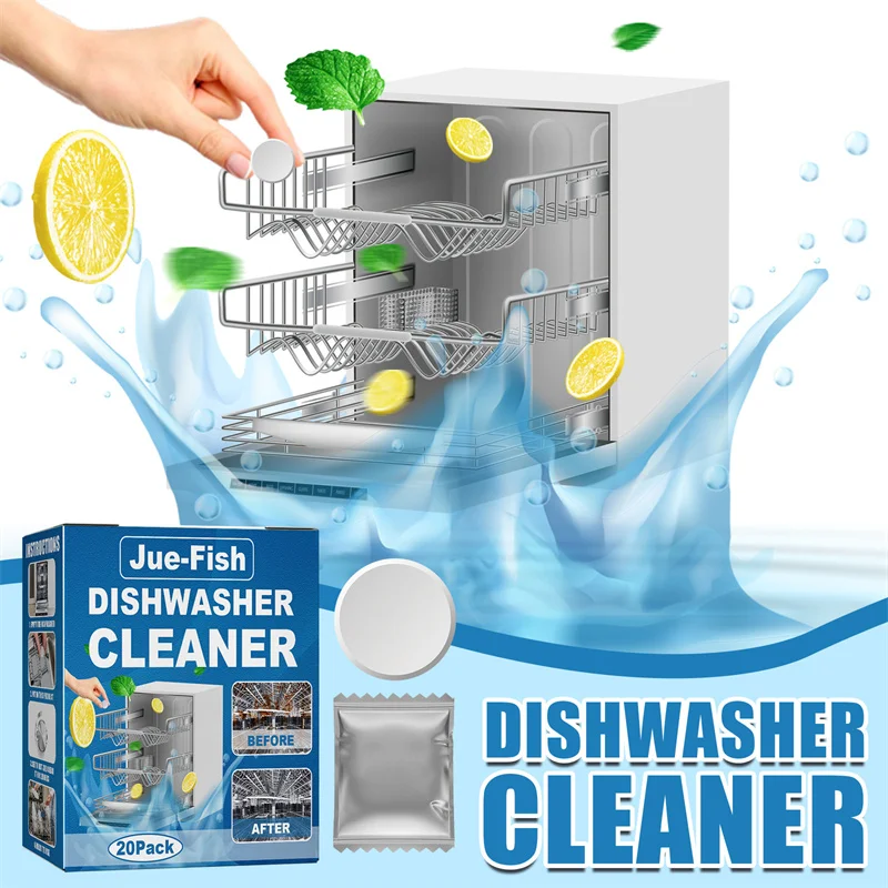 20pcs Dishwasher Cleaner Strong Oil Stain Removal Descaling Detergent Tablets Kitchen Cleaning Tools Dishwasher Cleaning