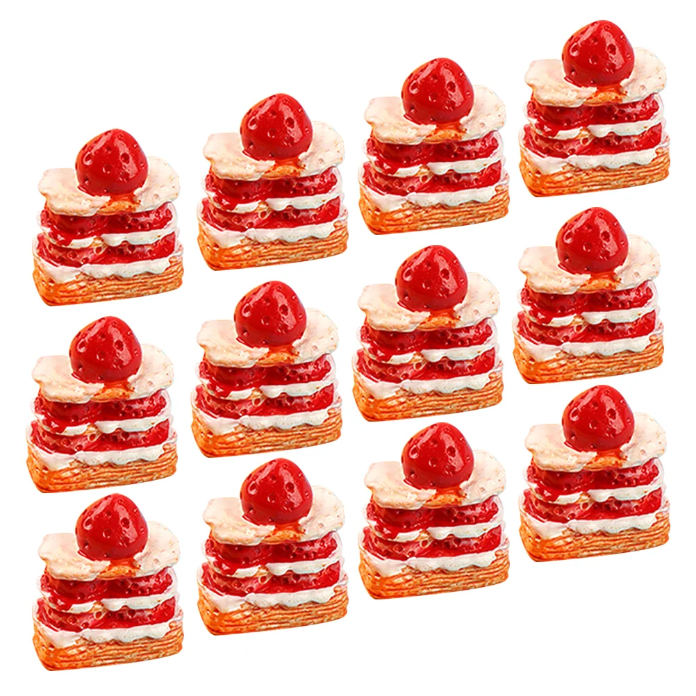 

12 Pcs Miniature Food Strawberry Cream Cake Miniature Phone Case Accessories Dessert Resin House Decorations