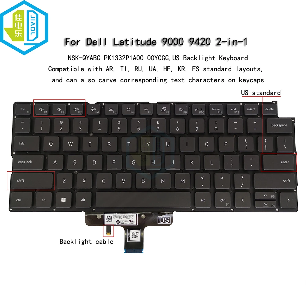 Teclado Retroiluminado para Dell Latitude Eua Reino Unido gb Inglês Dell Latitude 9000 9430 9420 em Backlight Teclado 085n0d 00y0gg 85n0d 0y0gg Novo