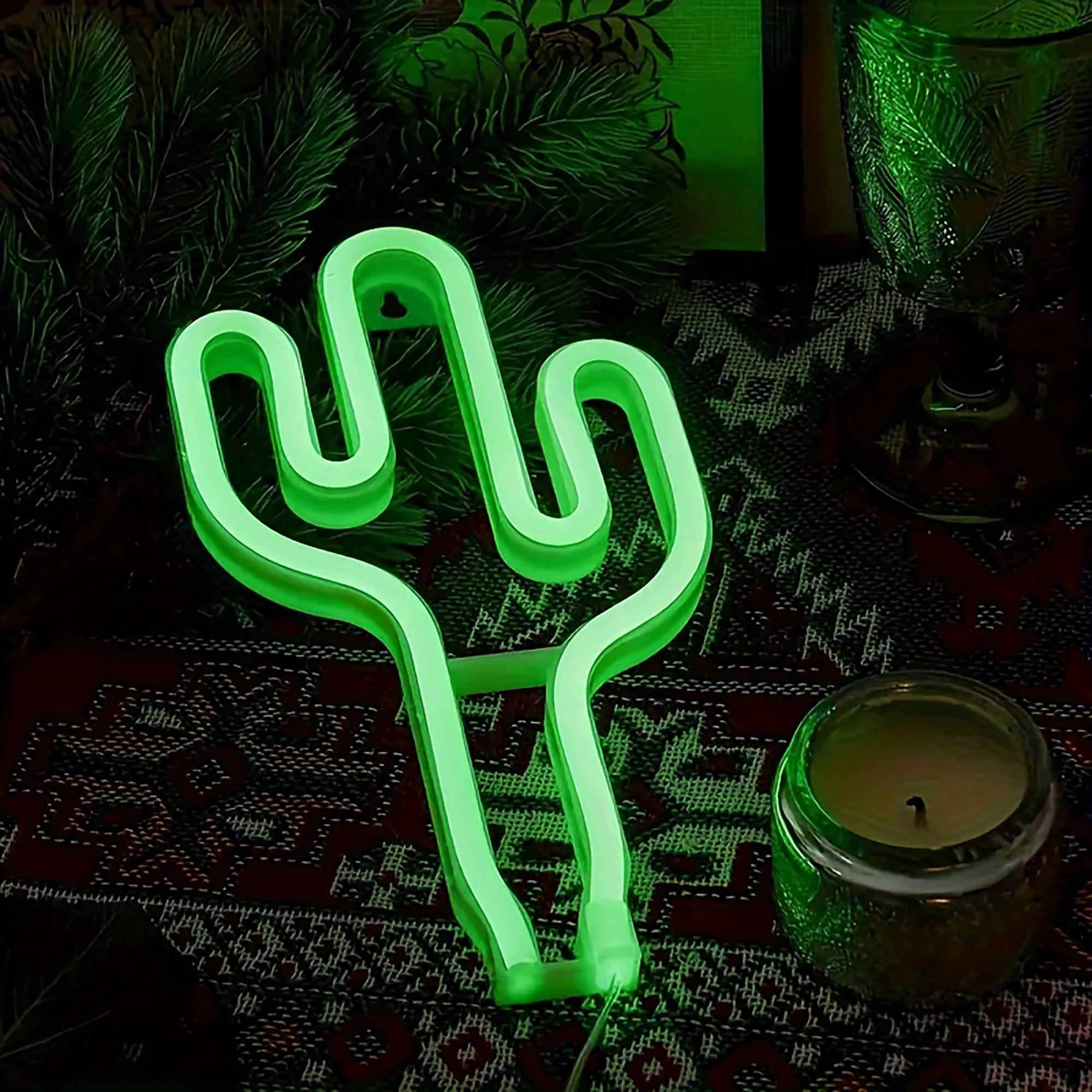 Cactus Neon Light Green tropical cactus neon light USB or battery powered home office room and summer holiday party atmosphere decoration light