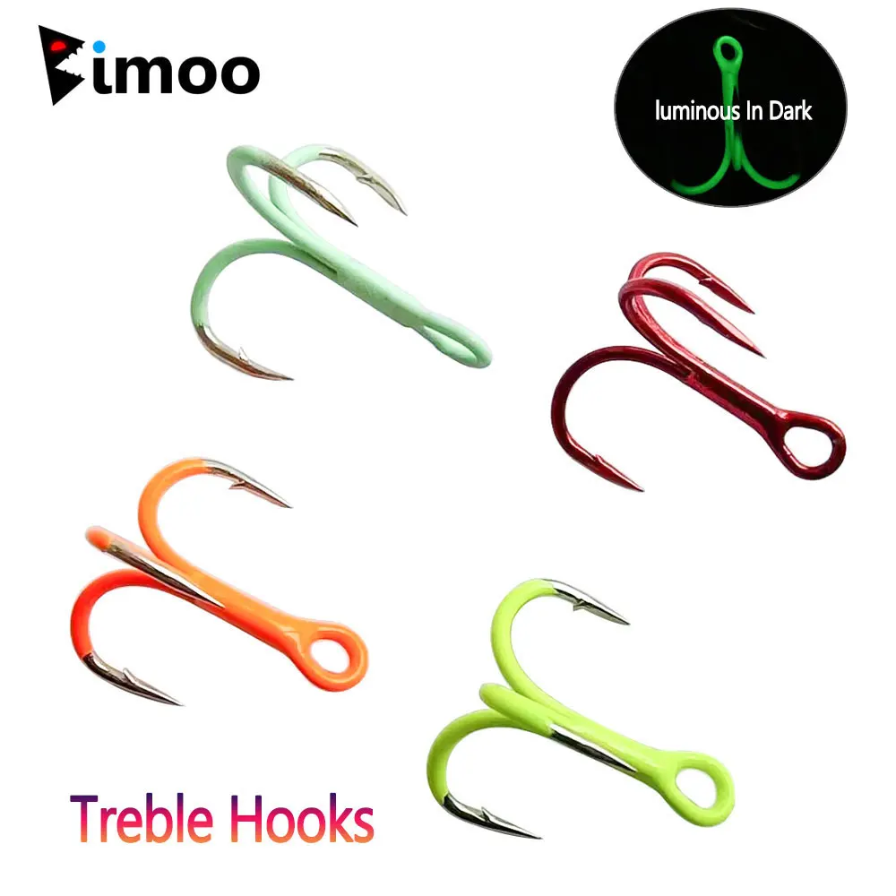 Bimoo 5PCS High Carbon Steel Treble Hooks Fluorescent/ Luminous Treble Hook Saltwater Freshwater Fishing Lures Bait Lure Fishing