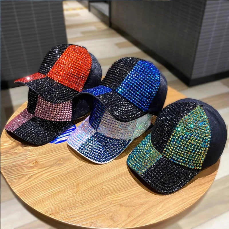 

Korean Two-color Splicing Set Diamond Baseball Cap Women Rhinestone Fashion All-match Sun Hat Men's Casual Hip-hop Baseball Caps