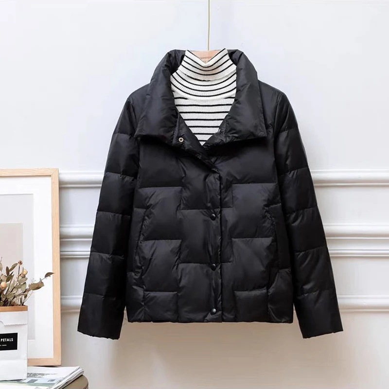 Light Weight Down Cottn Jacket Women 2023 Solid Colors Autumn Winter Coat Long Sleeve Plus Size Warm Stand Collar Casual Parkas