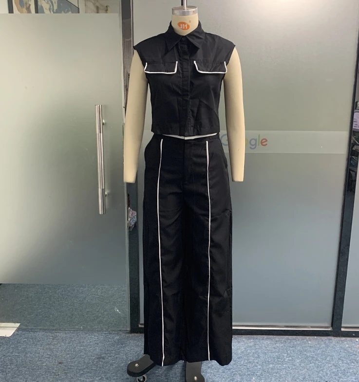 Commuting Style Pants Set for Women's 2024 Spring Summer New Fashion Casual Solid Color Pockets Design Loose Pants Two-Piece Set