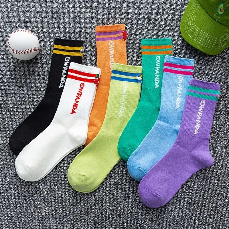 Cotton Knitting Striped Long Socks Solid Color Harajuku Retro Black White Crew Socks Japanese High School Girls Cute Socks