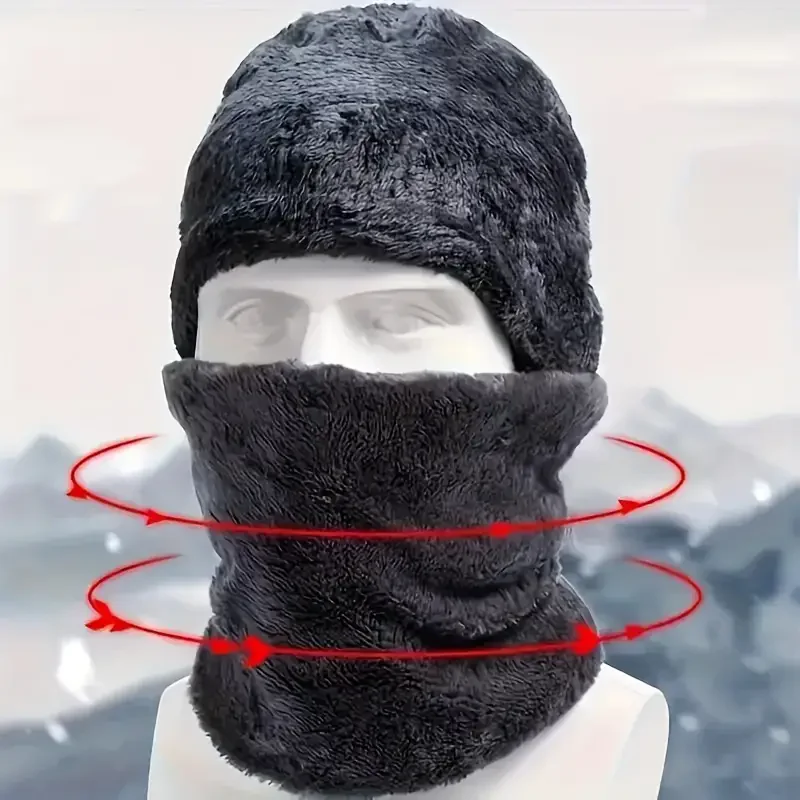 Men's winter outdoor hat set, including plush lined woolen hat, gloves, earmuffs, and non slip socks, providing protection for e