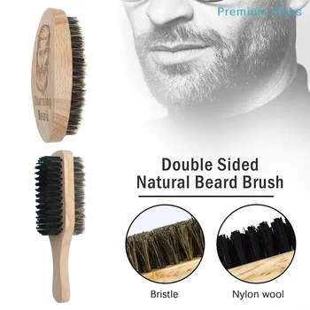 Pennello da barba portatile in setole di cinghiale ecologico per uomo, spazzola naturale per la pulizia del viso e dei baffi.